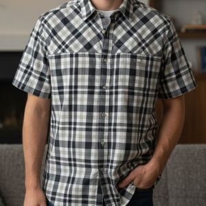 L.L. Bean Men's Checkered Black and White Shirt